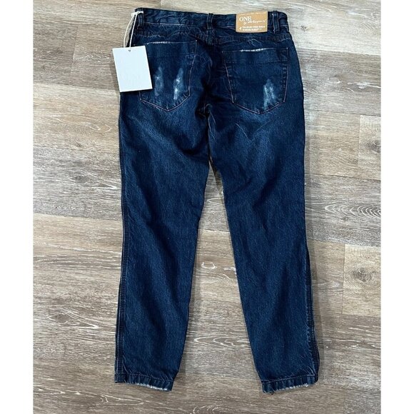 One Teaspoon Sz 26 Trashed Freebirds Crop Denim Jeans Skinny Dark Blue Women NWT - Picture 5 of 12